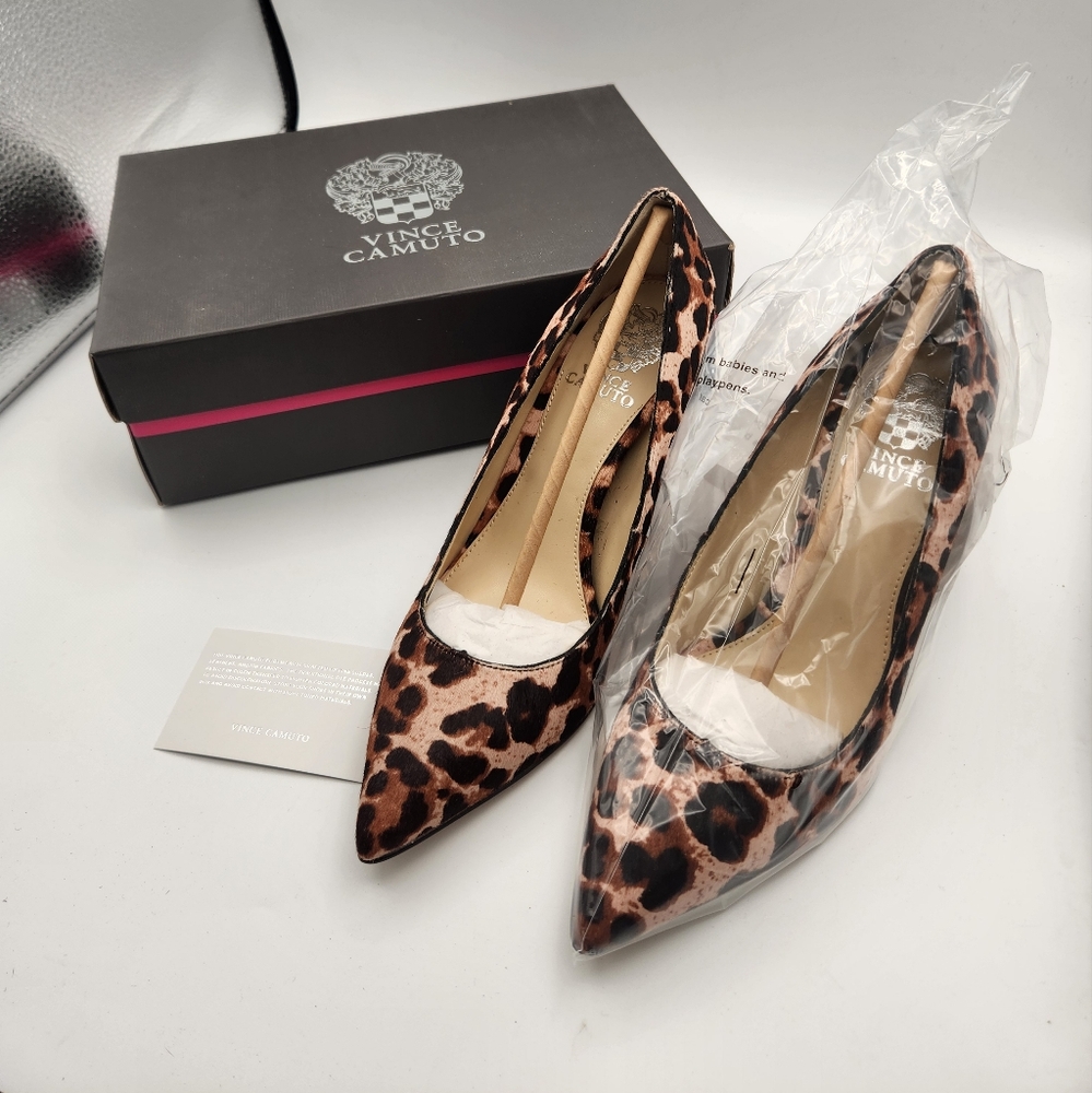 Vince Camuto Haircalf Animal Print Women's Block Heels Sz 8.5 New In Box